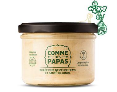 Petit pot bébé bio 8 mois mouliné de céleri-rave et sauté de dinde