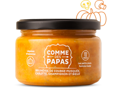 Petit pot bébé bio 8 mois Mouliné de courge musquée, carotte, champignon et bœuf