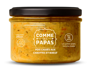 Petit pot bébé bio 6 mois Pois cassés carottes et boeuf
