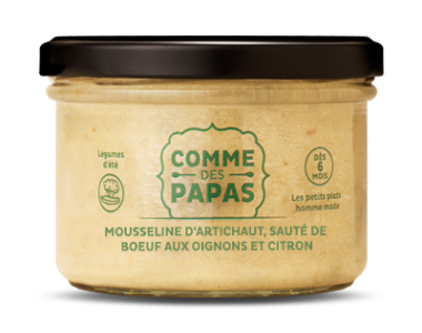 Petit pot bébé bio 6 mois, Mousseline d'artichaut, sauté de boeuf aux oignons et citron